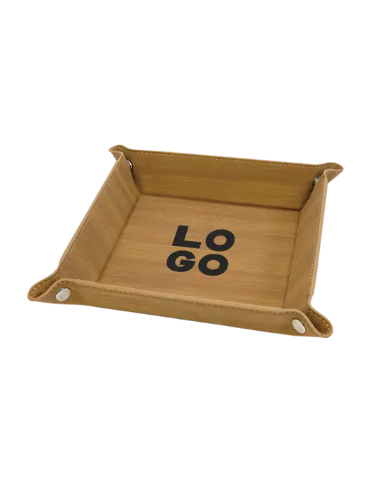 Bamboo Leatherette Valet Tray, 6 x 6 w/Logo