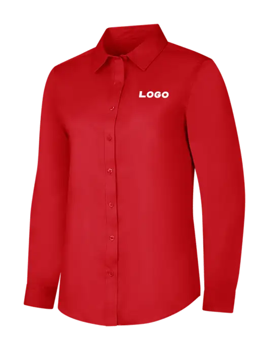 Red Womens Long Sleeve Superpro React Twill Shirt w/Logo