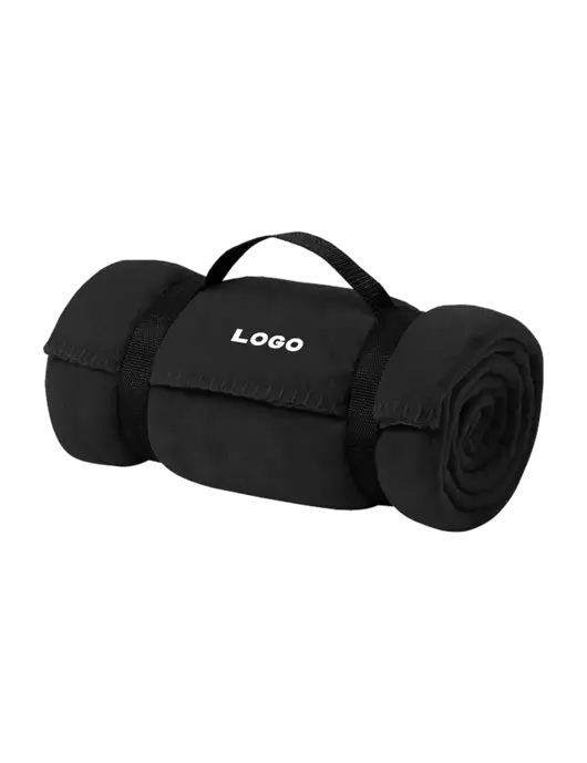 Casual Black Fleece Blanket With Strap w/Logo