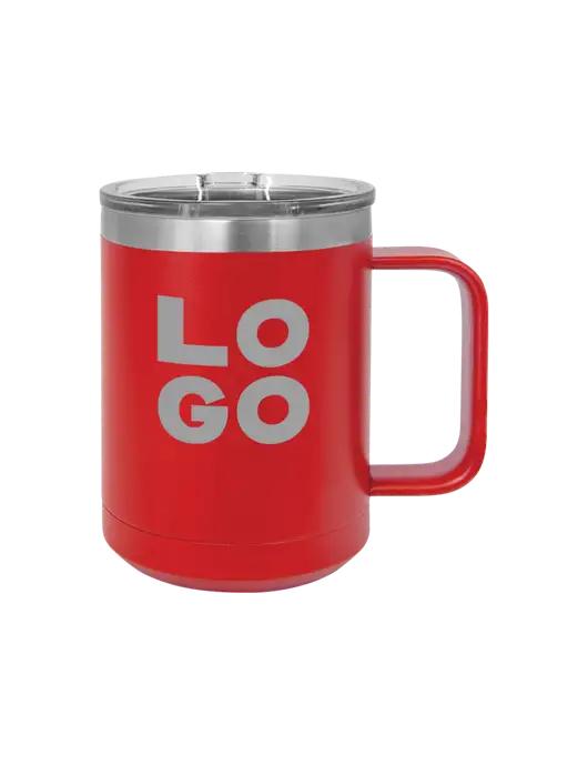 Polar Camel 15 oz Powder Coated Red Vacuum Insulated Mug with Slider Lid w/Logo