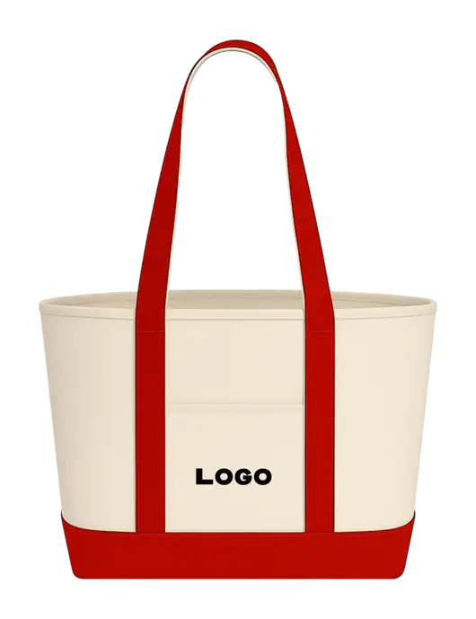 Natural/Red Large Sturdy Cotton Canvas Carryall  w/Logo