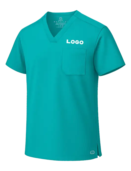Wink Teal Blue Unisex WorkFlex Chest Pocket V-Neck Top  w/Logo