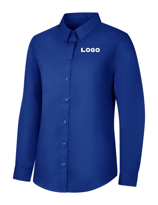 Womens Royal Long Sleeve Carefree Poplin Shirt w/Logo