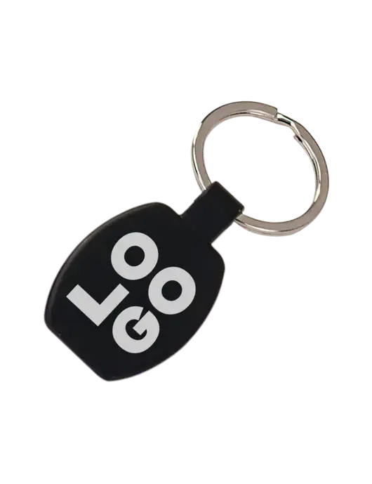 Black Laserable Rounded Rectangle Keychain w/Logo