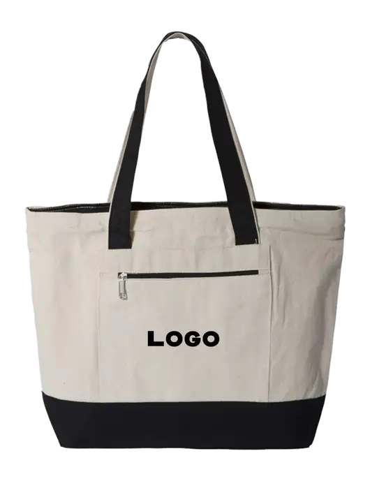 Natural/Black Zippered Tote  w/Logo