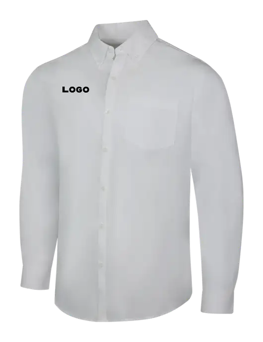 White Long Sleeve Carefree Poplin Shirt w/Logo