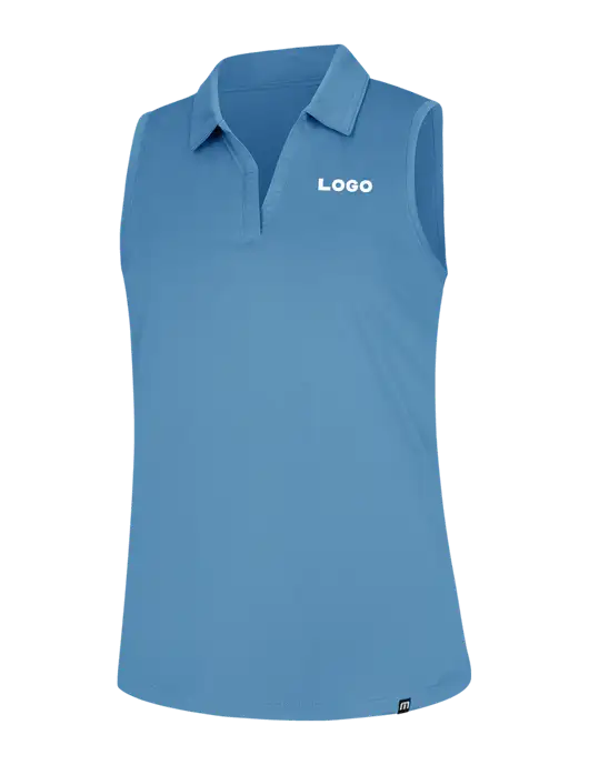 TravisMathew Womens Light Blue Heather Coto Performance Sleeveless Polo w/Logo
