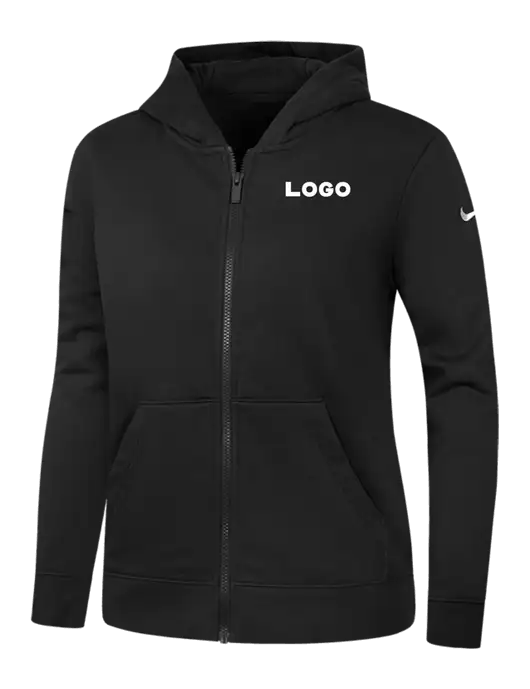 Nike Womens Club Fleece Sleeve Swoosh Full-Zip Black Hoodie w/Logo