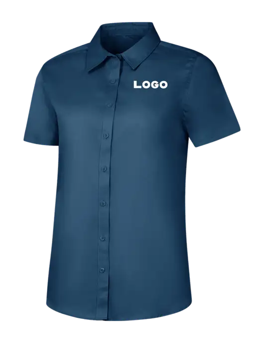 Womens Light Navy Short Sleeve Superpro React Twill Shirt w/Logo