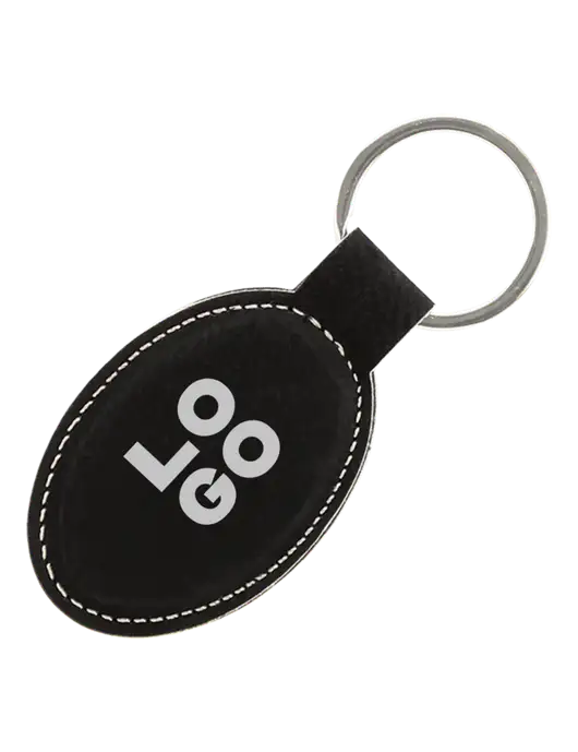 Black Leatherette Oval Keychain w/Logo