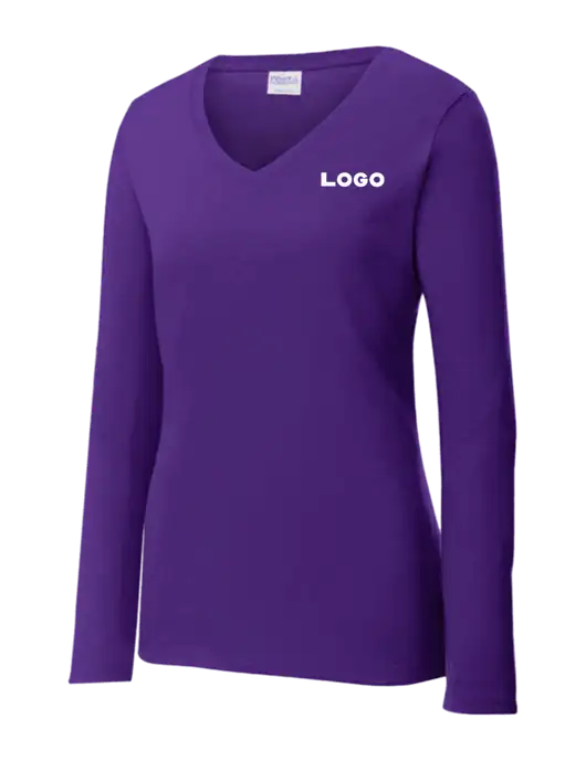 Womens  V-Neck Ring Spun Purple 4.5 oz Long Sleeve T-Shirt w/Logo