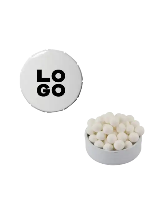Signature Peppermints In White Snap Top Tin  w/Logo