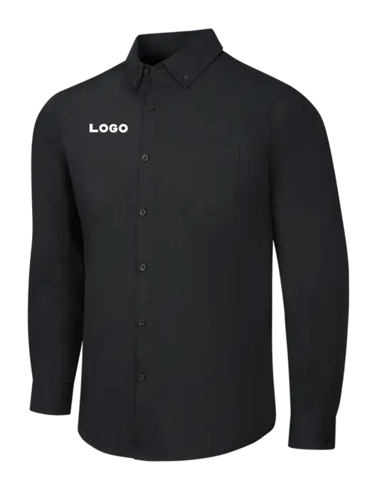Black Long Sleeve Carefree Poplin Shirt w/Logo