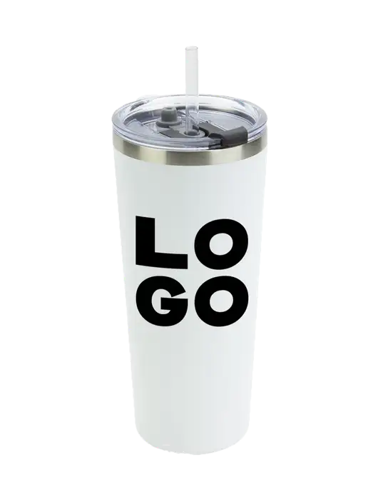 Brighton White 20 oz Insulated Tumbler & Straw w/Logo