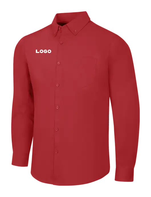 Red Long Sleeve Carefree Poplin Shirt w/Logo
