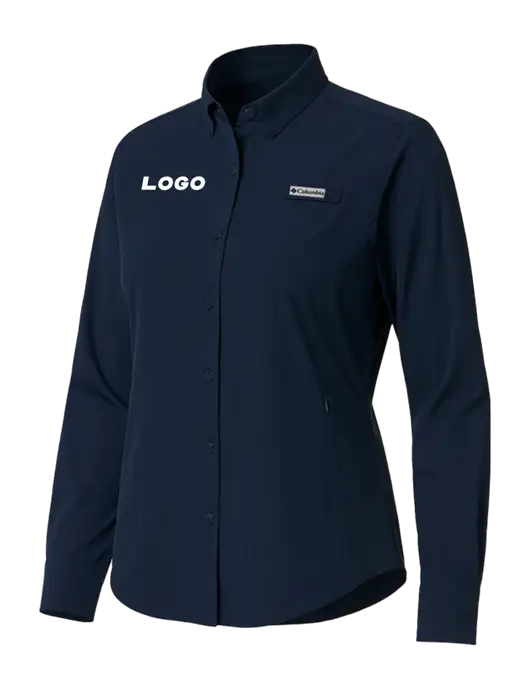Columbia Navy Womens PFG Tamiami II Long Sleeve Shirt w/Logo