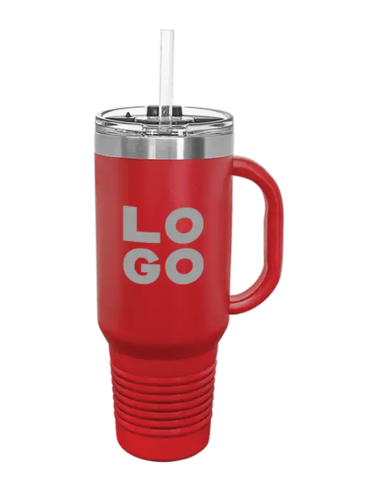 Polar Camel 40 oz. Powder Coated Vacuum Insulated Red Travel Mug with Straw w/Logo