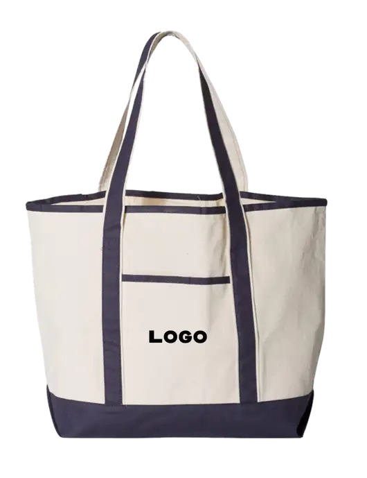 Natural/Navy Large Canvas Deluxe Tote w/Logo