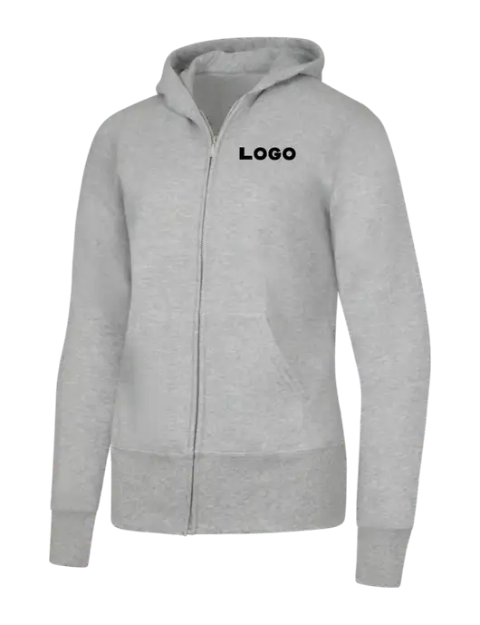 Grey Heather Womens Core Fleece Full-Zip Hooded Sweatshirt w/Logo