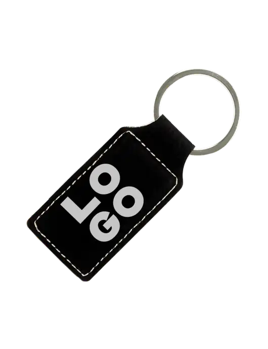 Black Laserable Leatherette Rectangle Keychain w/Logo