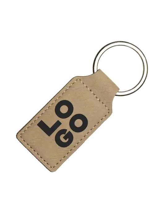 Tan Laserable Leatherette Rectangle Keychain w/Logo