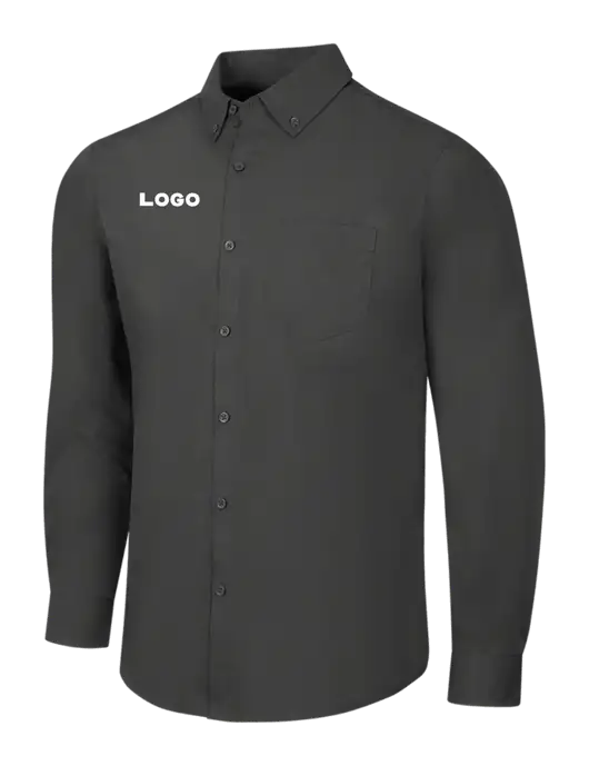 Dark Grey Long Sleeve Carefree Poplin Shirt w/Logo
