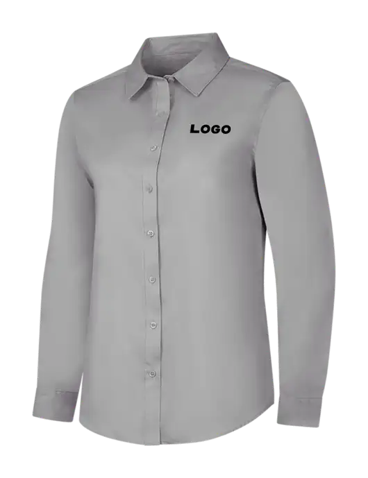 Light Grey Womens Long Sleeve Superpro React Twill Shirt w/Logo