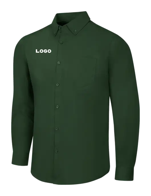 Forest Green Long Sleeve Carefree Poplin Shirt w/Logo