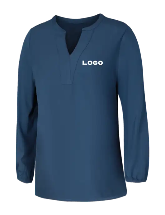 Mercer+Mettle Womens Light Navy Blue Grey Stretch Crepe 3/4 Sleeve Blouse w/Logo