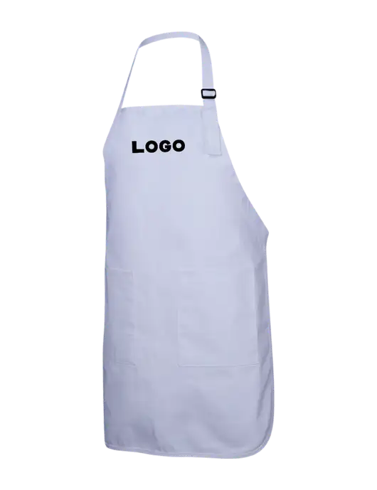 Full-Length White Apron With Pockets w/Logo