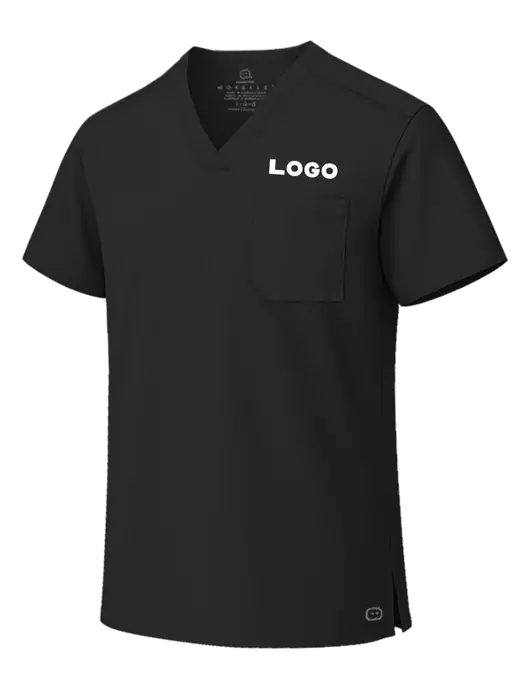 Wink Black Unisex WorkFlex Chest Pocket V-Neck Top  w/Logo