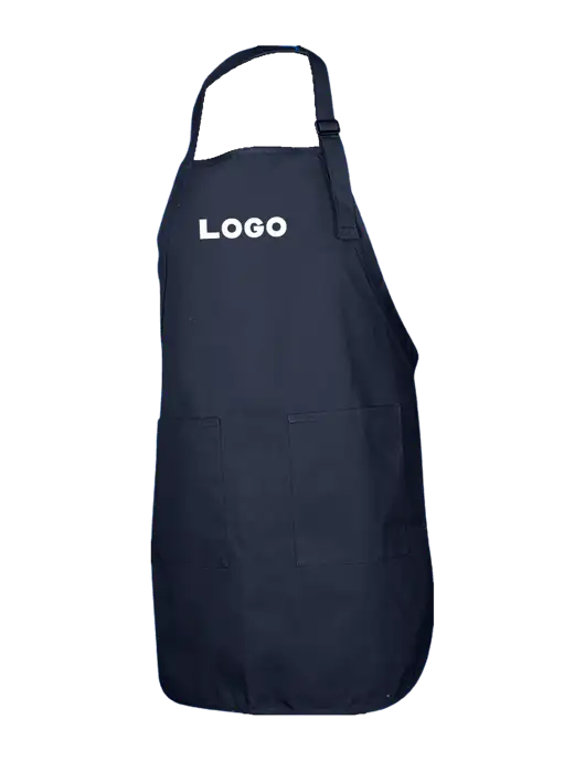Full-Length Navy Apron With Pockets w/Logo