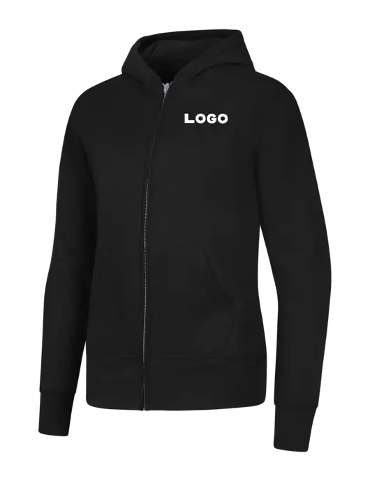 Jet Black Womens Core Fleece Full-Zip Hooded Sweatshirt w/Logo