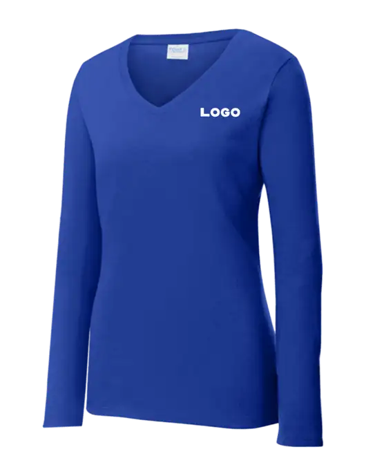 Womens  V-Neck Ring Spun Royal 4.5 oz Long Sleeve T-Shirt w/Logo