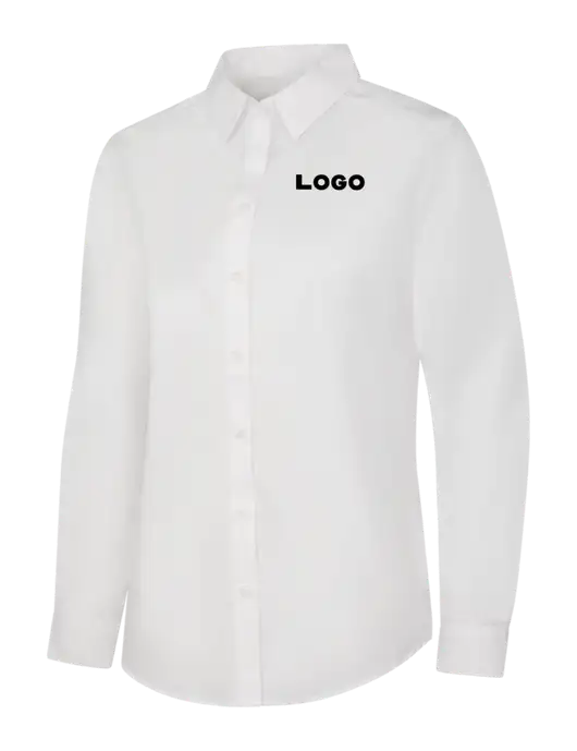 Womens White Long Sleeve Carefree Poplin Shirt w/Logo