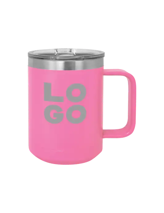 Polar Camel 15 oz Powder Coated Pink Vacuum Insulated Mug with Slider Lid w/Logo