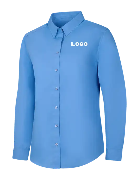 Womens Carolina Blue Long Sleeve Carefree Poplin Shirt w/Logo