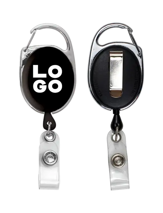 Black Carabiner Style Badge Reel and Badge Holder w/Logo
