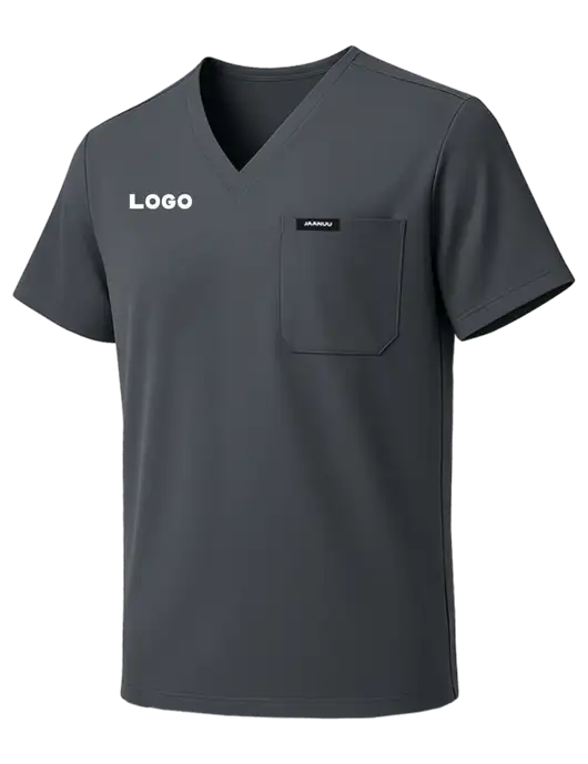Jaanuu Holmes Everyday 1-Pocket Scrub Dark Grey V-Neck Top w/Logo