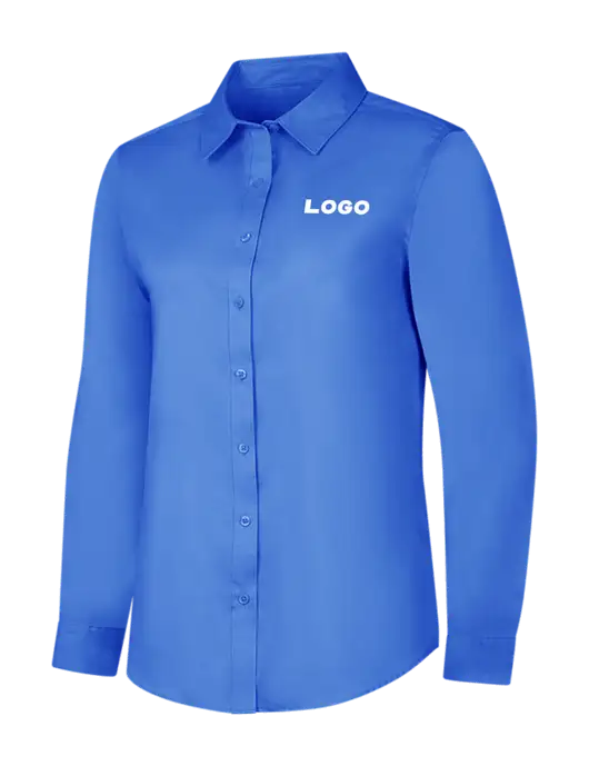 Dark Carolina Blue Womens Long Sleeve Superpro React Twill Shirt w/Logo