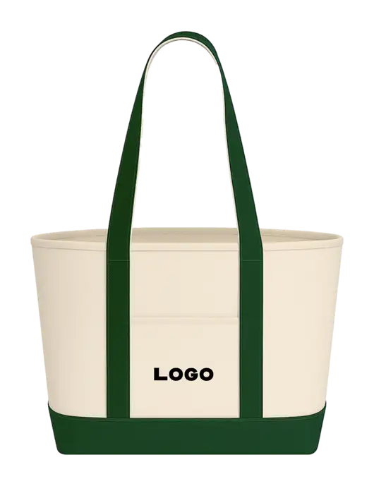 Natural/Dark Green Large Sturdy Cotton Canvas Carryall  w/Logo