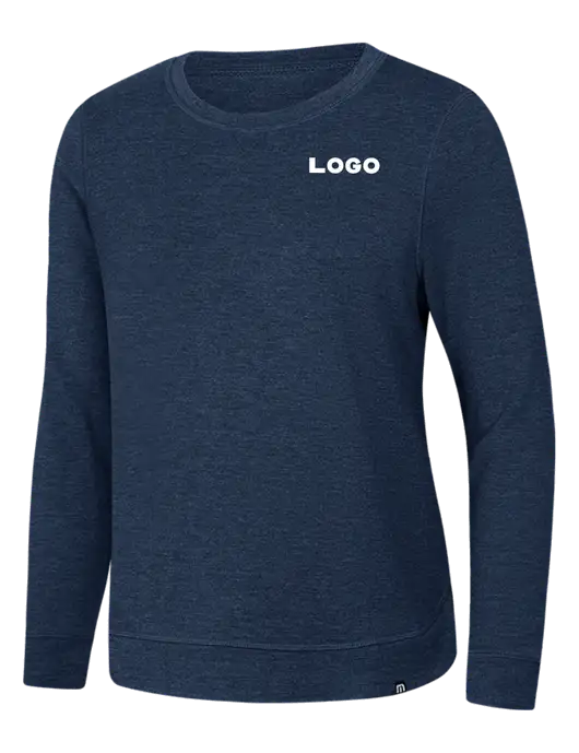 TravisMathew Womens Dark Slate Blue Heather Lightweight Long Weekend Crew w/Logo