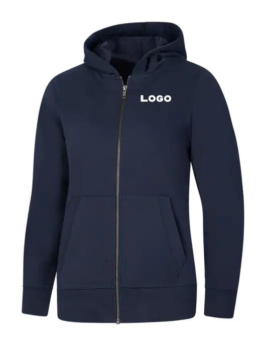 Womens Navy Re-Fleece Full-Zip Hoodie w/Logo