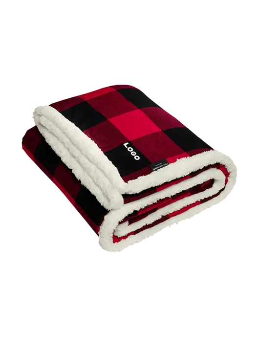 Red/Black Flannel  Sherpa Blanket w/Logo