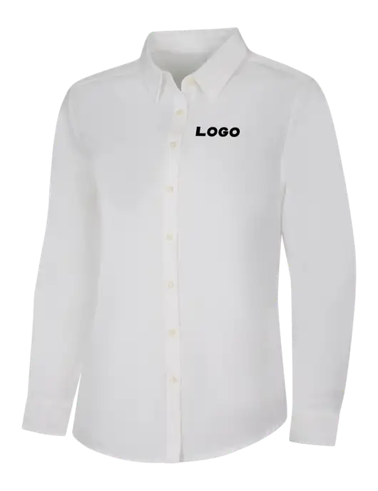 Womens White Long Sleeve Superpro React Twill Shirt w/Logo