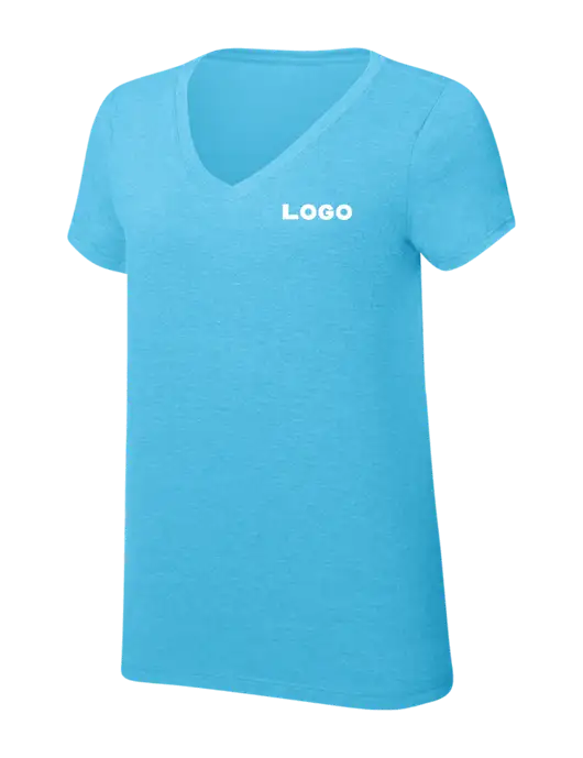 Womens Simply Soft V-Neck Turquoise Frost 4.5oz  Poly/Combed Ring Spun Cotton T-Shirt w/Logo