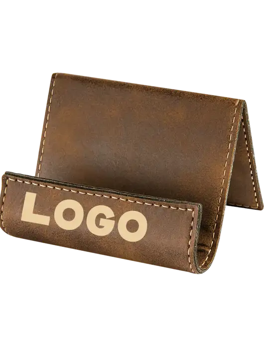 Rustic Leatherette Card & Phone Holder w/Logo