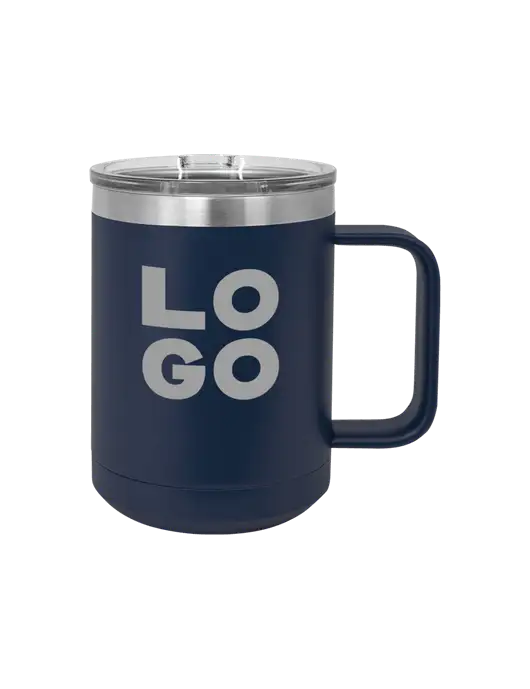Polar Camel 15 oz Powder Coated Navy Vacuum Insulated Mug with Slider Lid w/Logo