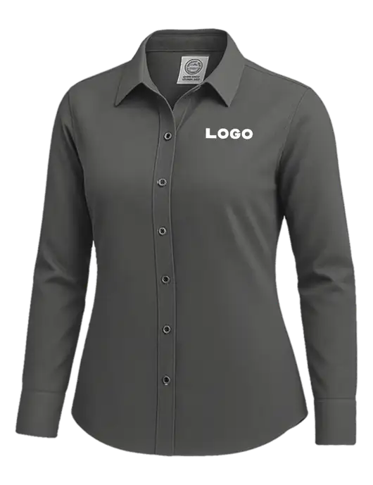 Brooks Brothers Womens Dark Grey Wrinkle-Free Stretch Nailhead Shirt w/Logo