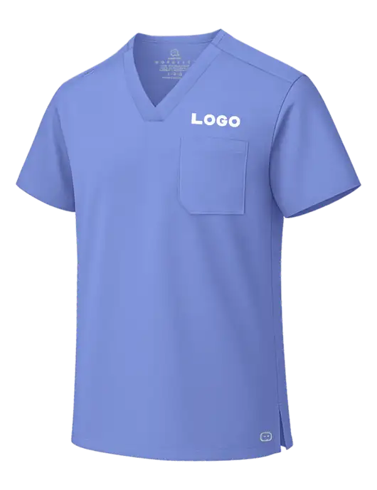 Wink Ceil Blue Unisex WorkFlex Chest Pocket V-Neck Top  w/Logo